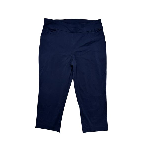 CHICOS Perfect Stretch Navy Blue Capri Pants Size 2 / Large Slim Leg Rayon Work - Picture 1 of 7